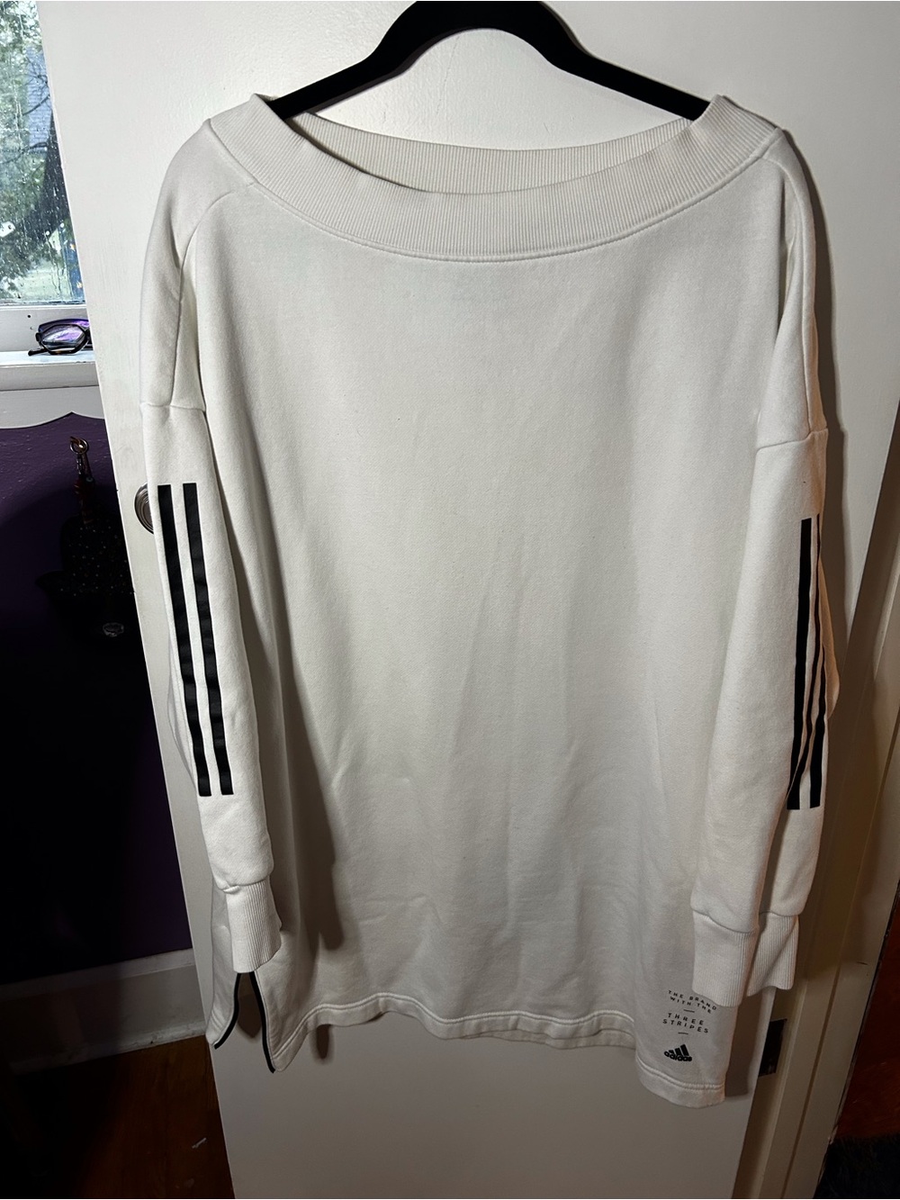 adidas White Crewneck Sweatshirt with Black Three-Stripe Sleeves